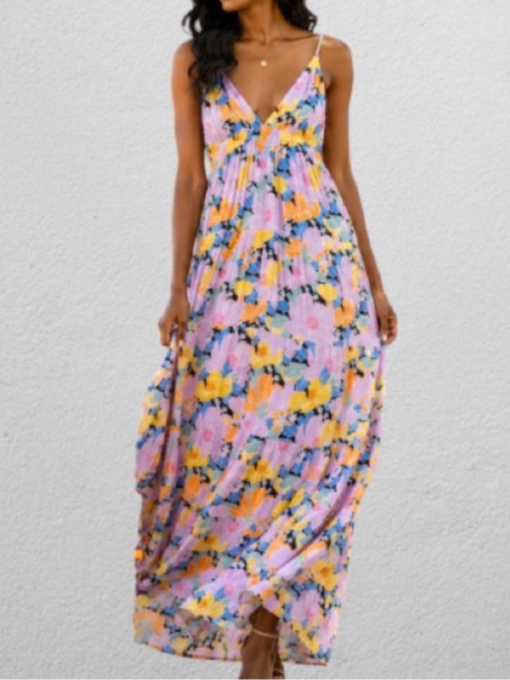 ROXY Honolulu Glow Floral Spaghetti-Strap Resort Boho Tiered Maxi Dress ~ NWT